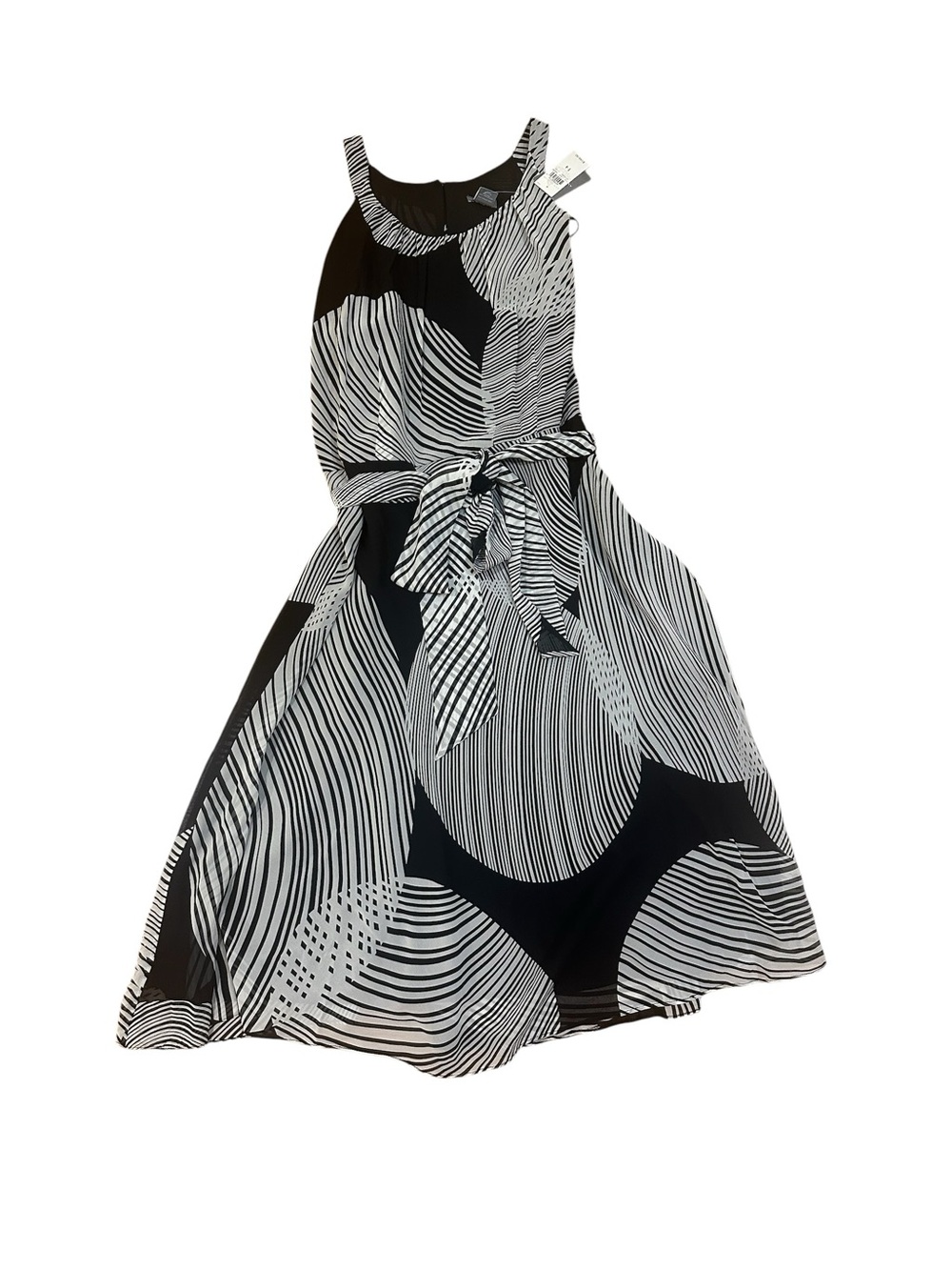 Ann Taylor NWT Silk Black White Geometric Fit & Flare Dress Size 14